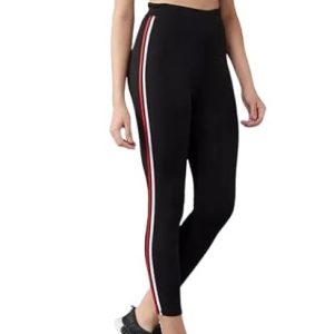 women's black striped slim fit jeggings