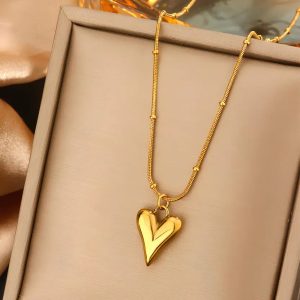 Home stainless steel gold plated heart pendant necklace for women